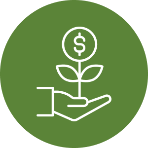 Icon of hand holding a plant with a money sign